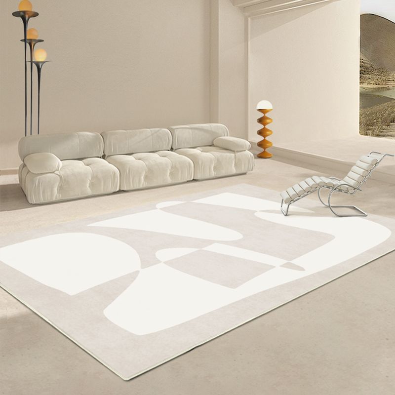 Apricot Tone Simplicity Rug Polyester Carpet Stripe Printing Indoor Rug Non-Slip Backing for Living Room