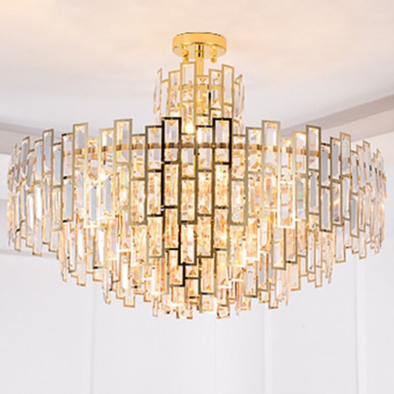 Lampada a sospensione cristallina a livelli lampadario oro contemporaneo per soggiorno