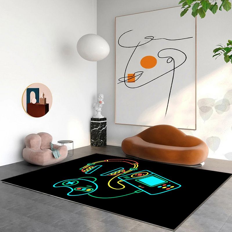Modern Game Pad Print Rug Polyester Area Rug Washable Carpet with Non-Slip Backing