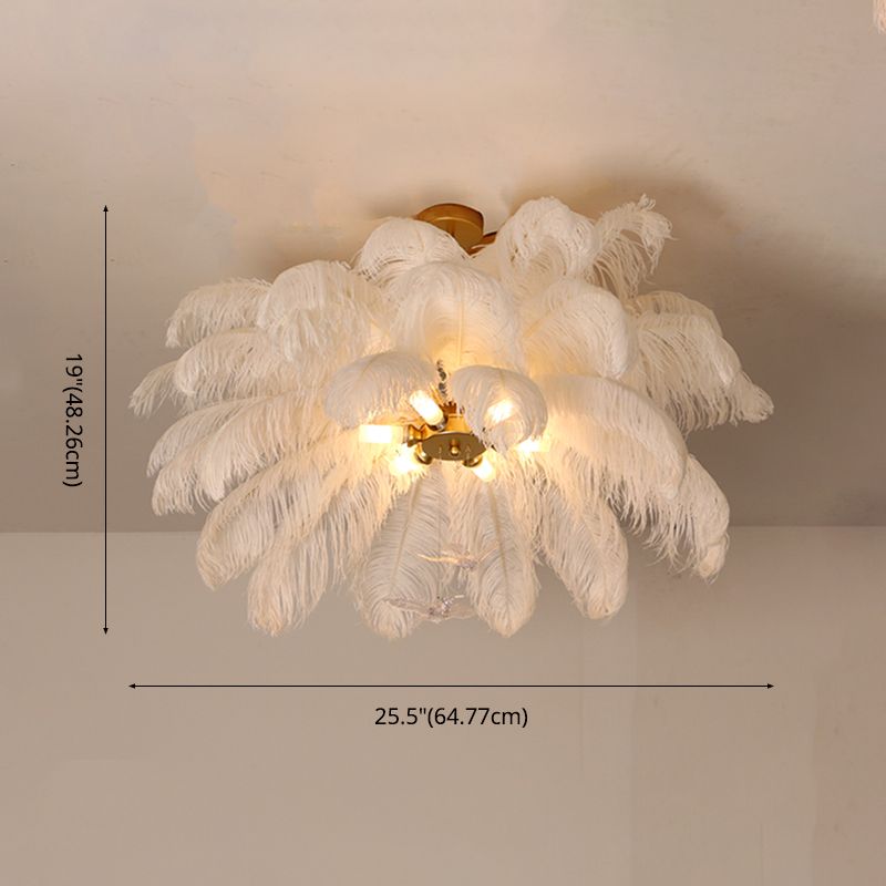 Shaded Ceiling Chandelier Simplistic Feather White Chandelier Light Fixture for Living Room