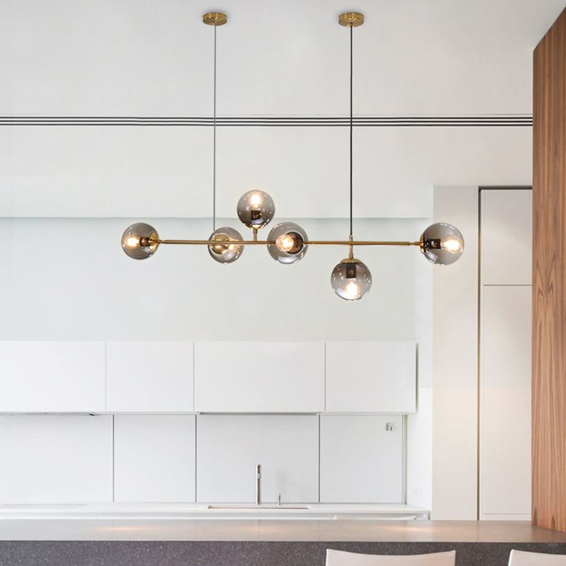 Smoke Grey Glass Orb Pendant Lighting Postmodern Island Ceiling Light for Dining Room