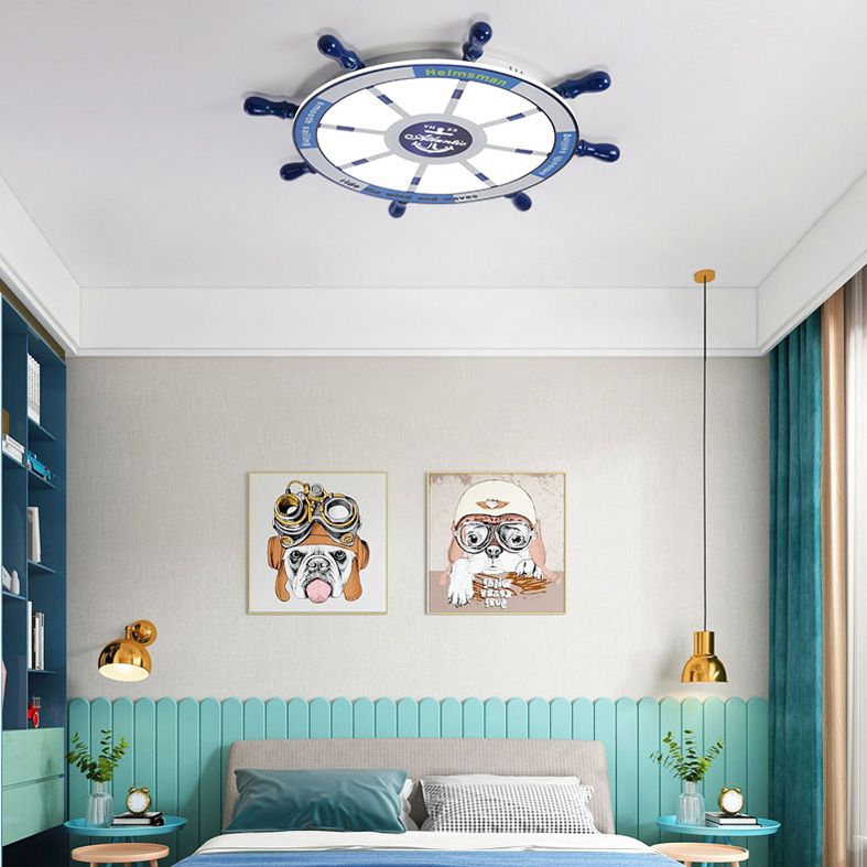 Méditerranée Rudder Ceiling Light Fixture Metal Boys Bedroom LED Ceiling Flush Mount in Blue