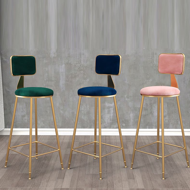 Glam Armless Backrest Counter Stool Iron Cashier Bar Stool with Flannel Cushion and Pedal