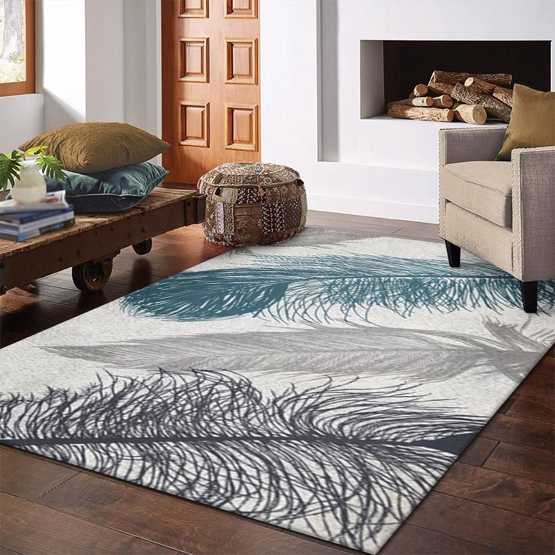 Simple Feather Pattern Rug Funky Polyester Indoor Carpet Friendly Washable Area Carpet for Living Room