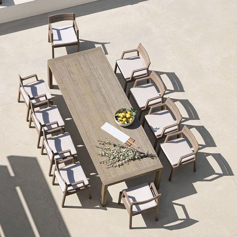 Contemporary Solid Wood Dining Armchair Open Back Patio Arm Chair