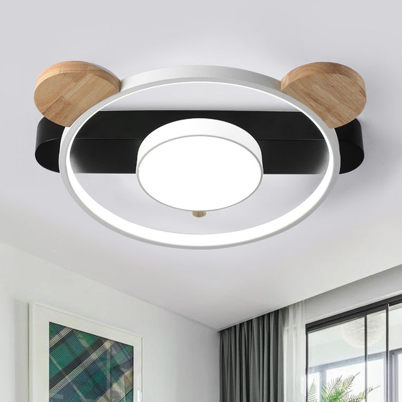 Acrylic Bear Design Ceiling Flush Light Cartoon White/Green-Wood LED Flush Mount Lighting Fixture