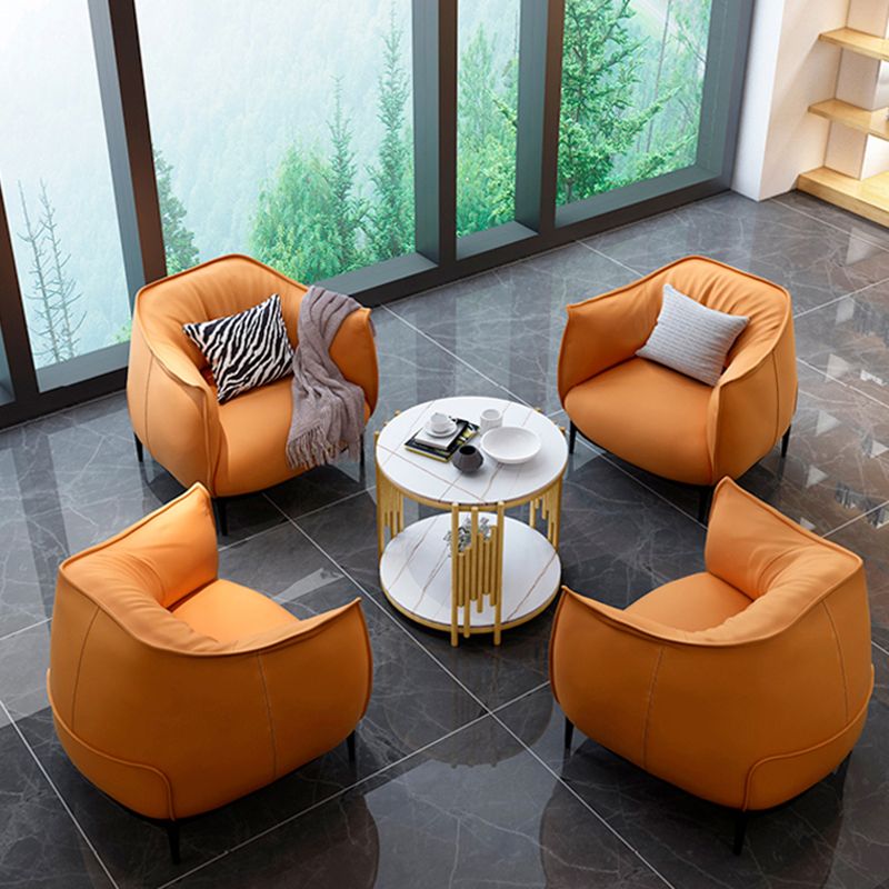 Solid Color Living Room Faux Leather Arms Included Basic Four Leg Barrel Chair