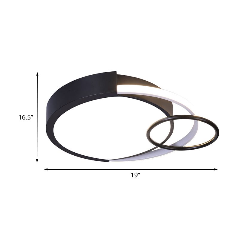Black Circle Flush Mount Minimalist 16.5"/20" W LED Metallic Flush Ceiling Lamp for Bedroom in White/Warm/3 Color Light