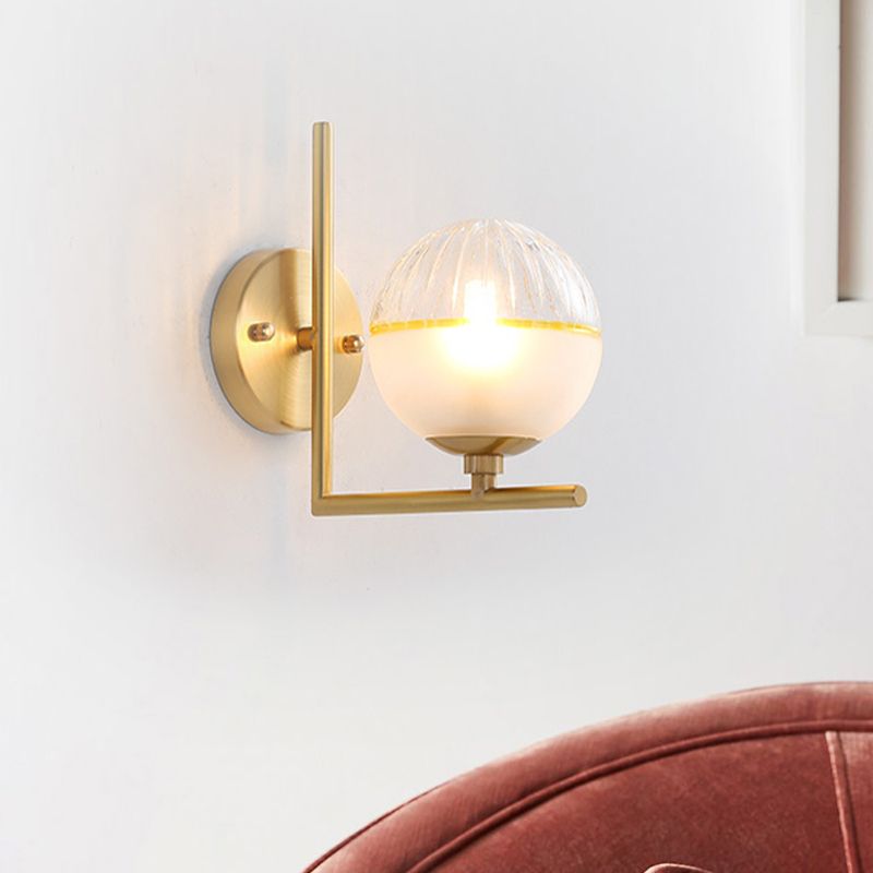 Gold Squared Arm Wall Mount Lamp Minimalist Single Bulb Metal Sconce Light with Ball Glass Shade