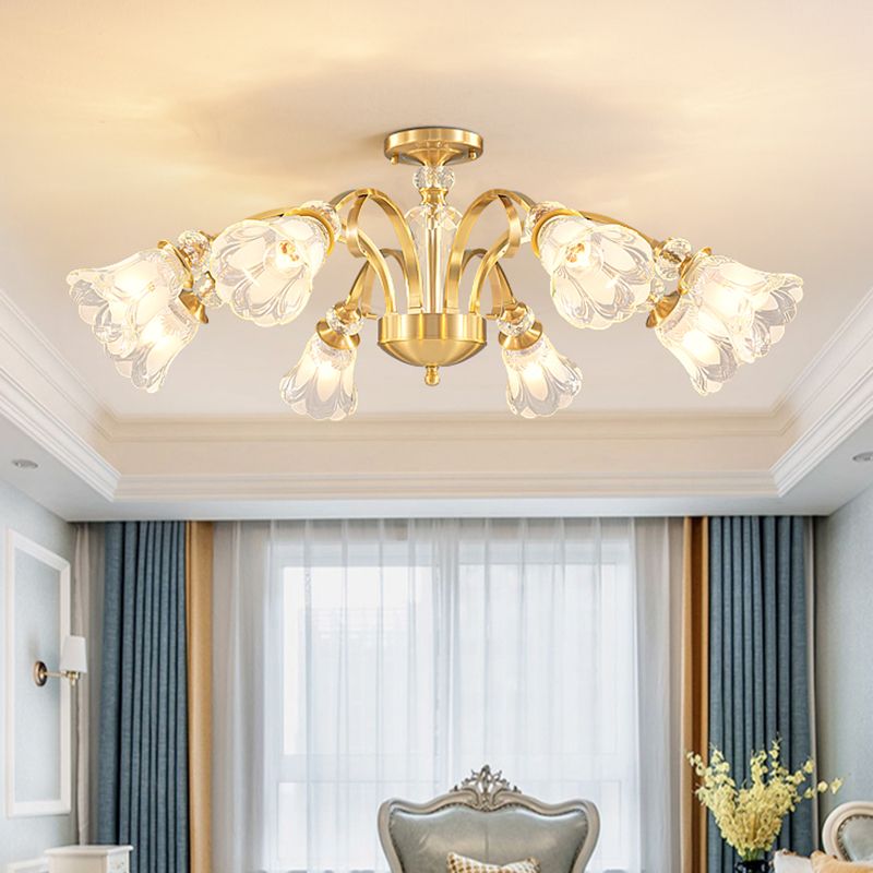 Bell Shape Crystal Flush Light Modern Style Multi Lights Flush Mount Ceiling Light in Gold