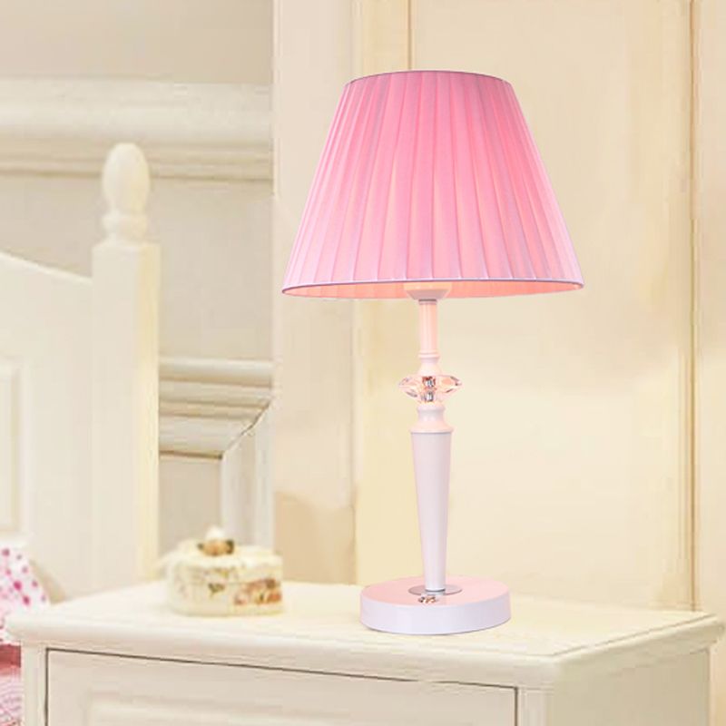 Scrivania in tessuto affusolato leggero moderno lampada da tavolo da notte a 1 luci con cristallo sfaccettato e interruttore touch