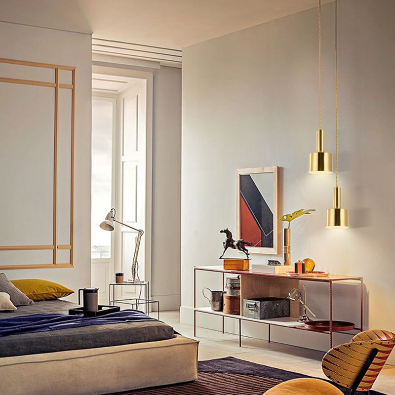 Lámpara de colgante de cilindro de hierro de luz de luz de un solo colgante moderno en oro en oro