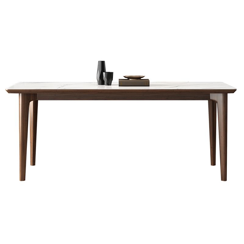 Rectangular Mid-Century Modern Table Sintered Stone Table with Wood Legs