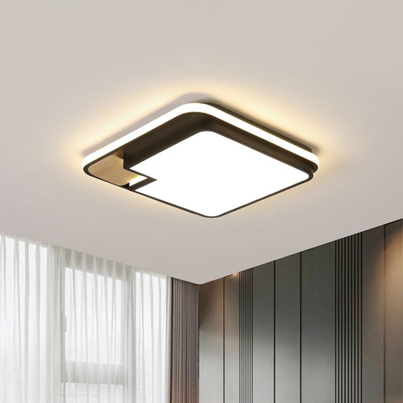 Aluminum Splicing Square Flush Mount Nordic Black and Wood LED Ceiling Light Fixture