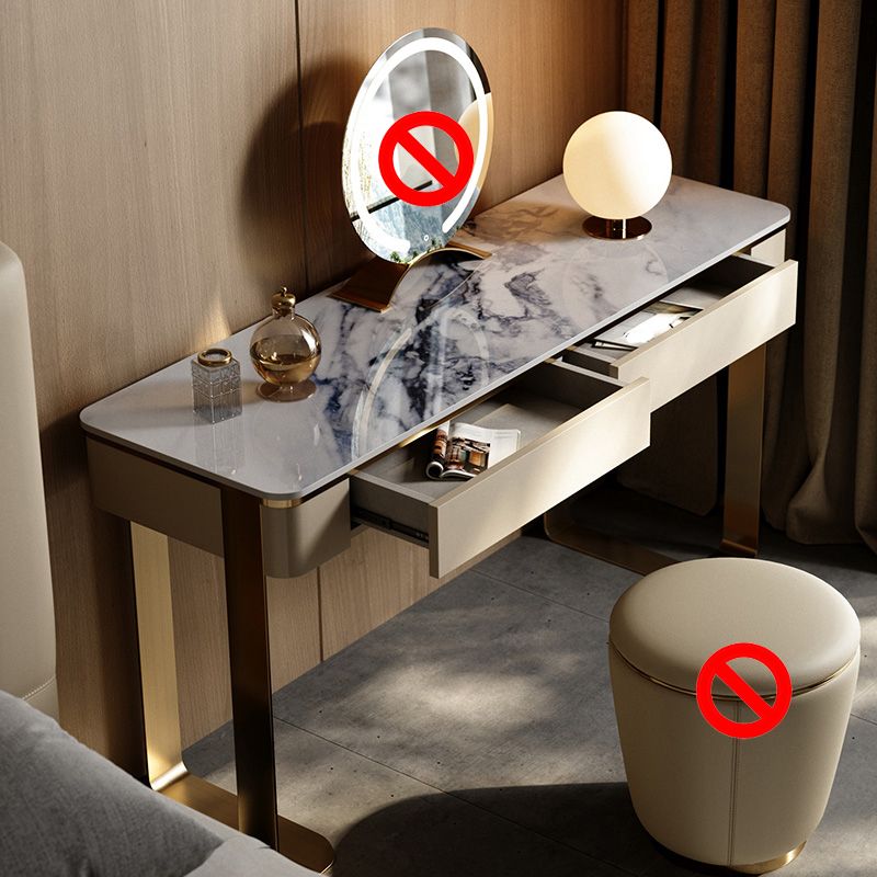 2 Drawers 29.52" High Vanity Set with Stool Stone Top Dressing Table