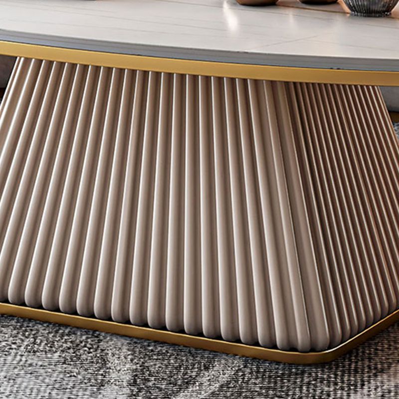 Modern Style Oval Slate Table with Metal Square Base Coffee Table