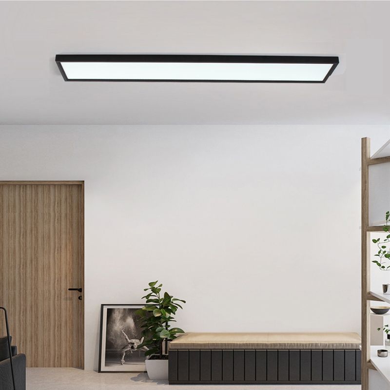 Rectangular Ceiling Light Fixture Modern Aluminum LED Living Room Flush Light in Black