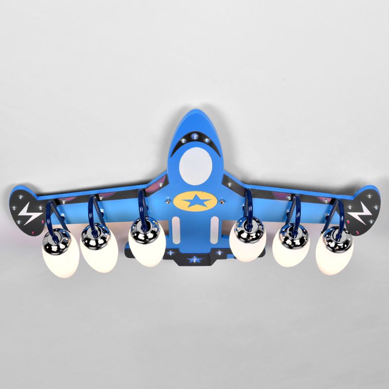 Blue Glass Flush Mount Creative Plane Flush Ceiling Light for Children's Room