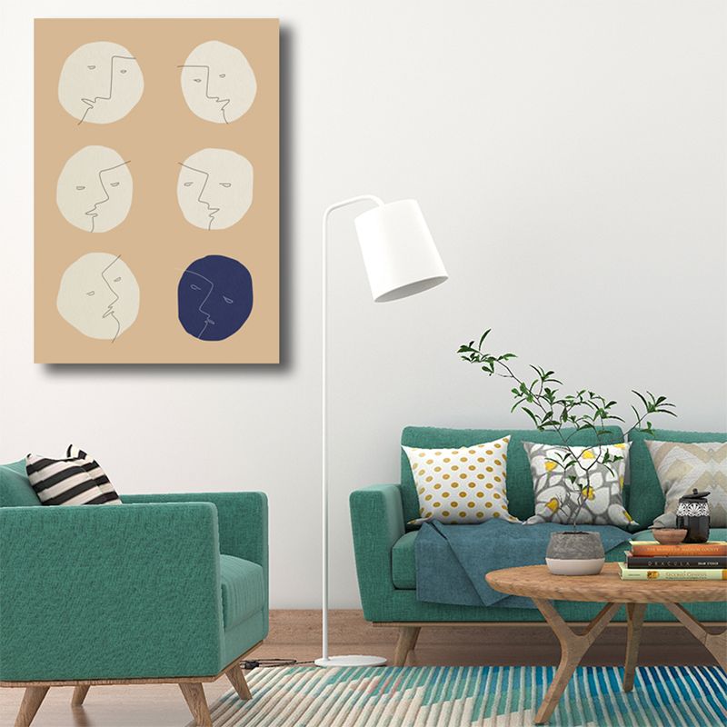 Comics Moon Face Wall Art Decor Minimalist Textured Canvas Print in Beige for Bedroom