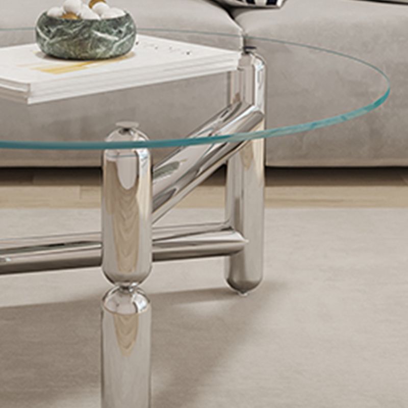 Glass Top Steel Coffee Table Round Minimalist Modern Coffee Table