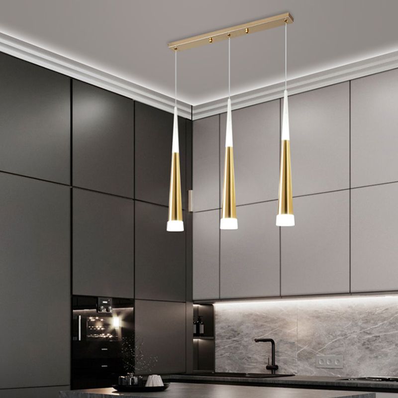 Simplicité LED Pendant Gold Small Drop Drop Lampe avec une teinte acrylique conique pour la salle à manger