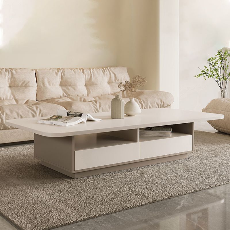 Rectangle Single Coffee Table Wood Cocktail Table with Storage Drawers