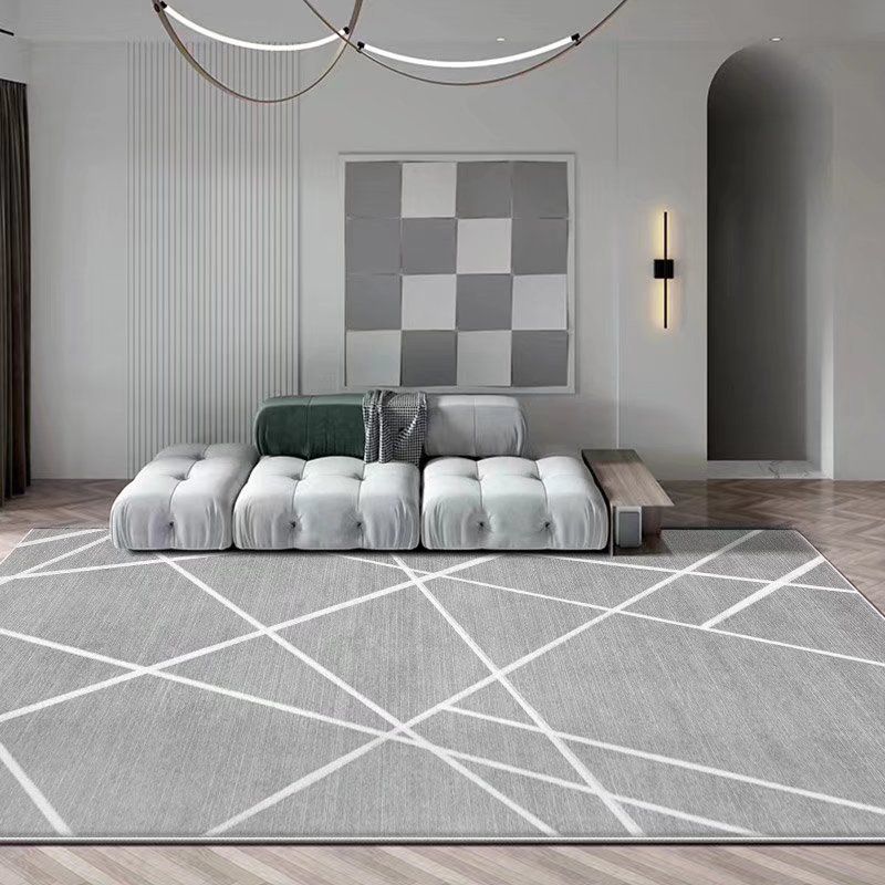Gray Modern Carpet Polyester Line Carpet Non-Slip Backing Carpet for Home Decor