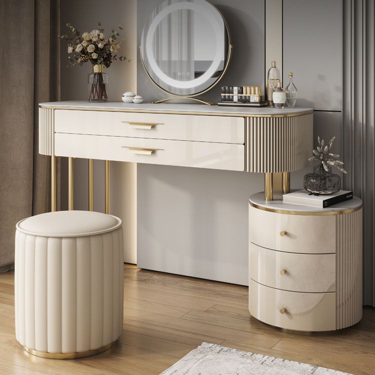 Glam Slate Top Make-up Vanity Wooden 5-Drawers Vanity Dressing Table