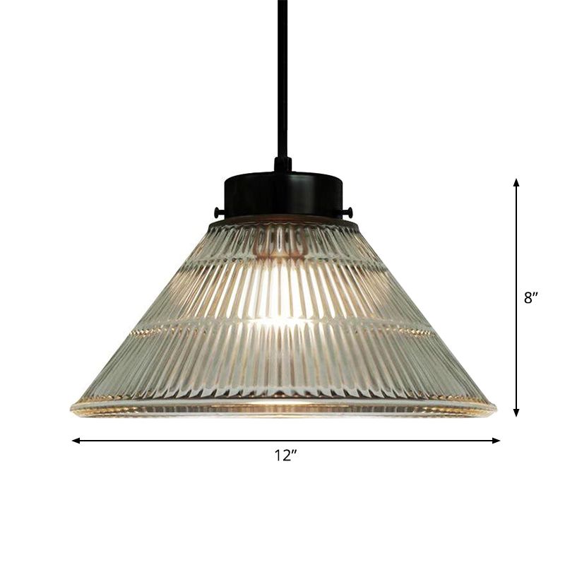 Iluminación de suspensión de vidrio acanalado cónico de estilo retro