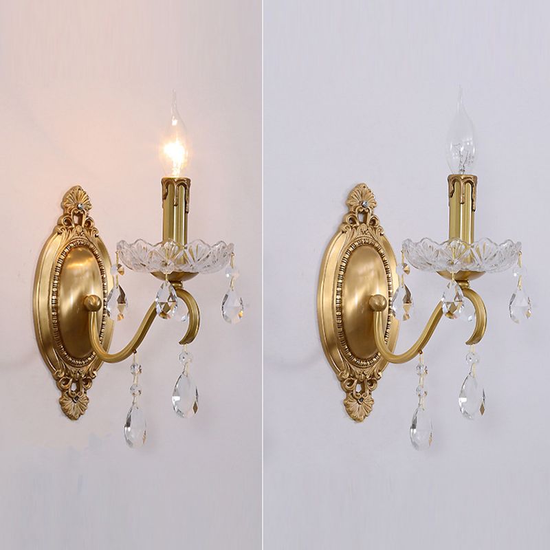 Crystal Candle Shape Wall Sconce Modern Style Multi Lights Wall Light Fixture in Brass