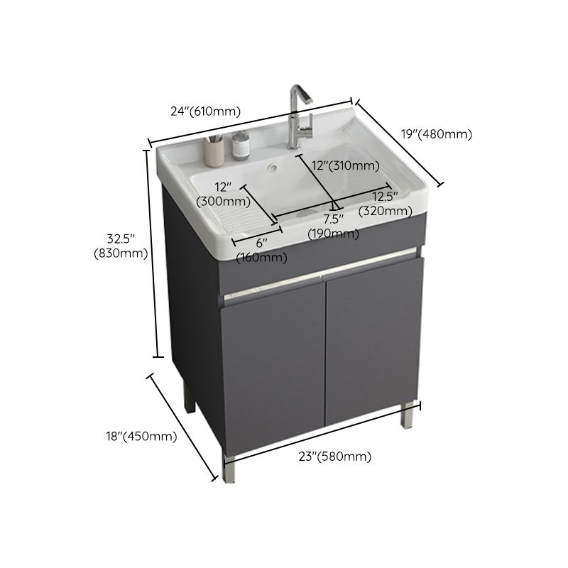 Gray Metal Vanity Sink Modern Free-standing Standard Space Saver Vanity