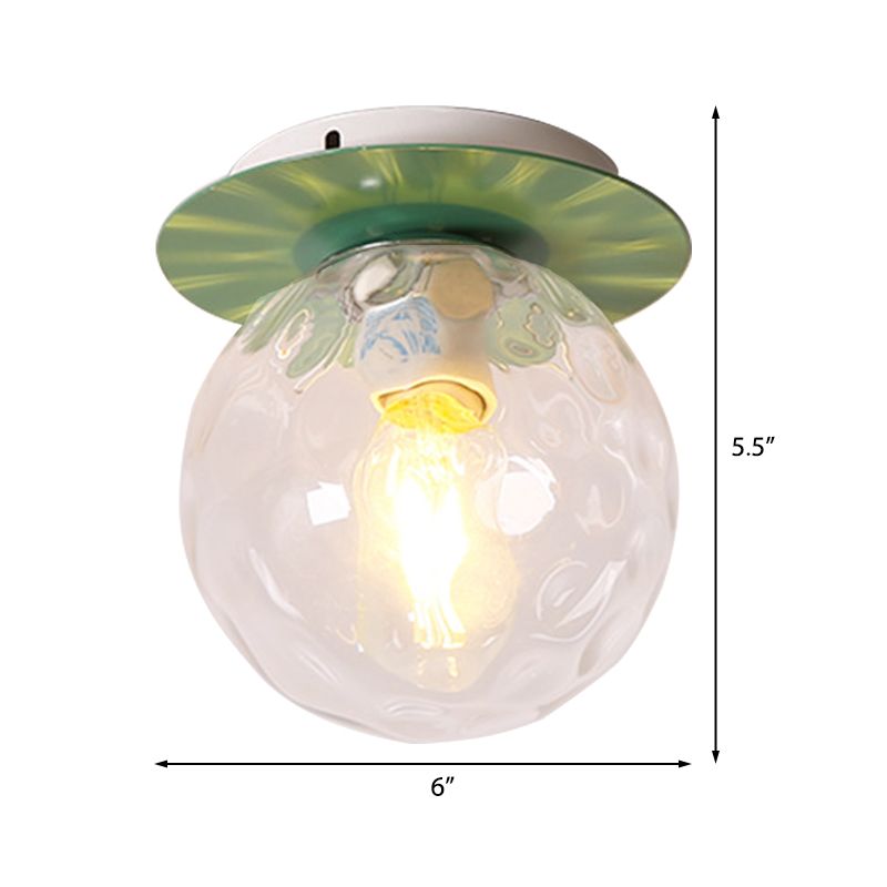 Gray/White/Green/Wood Finish Orb Light Fixture Ceiling Nordic 1 Head Close to Ceiling Light with Clear Hammered Glass Shade