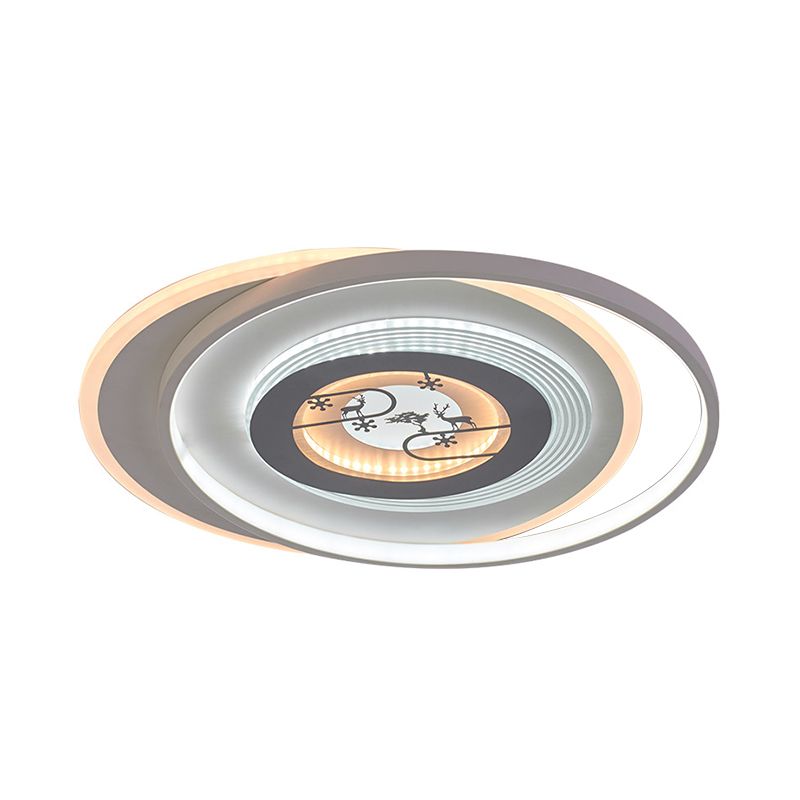 Weiße runde Unterputzbeleuchtung, moderne LED-Acryl-Unterputzleuchte mit Hirsch- und Baummuster