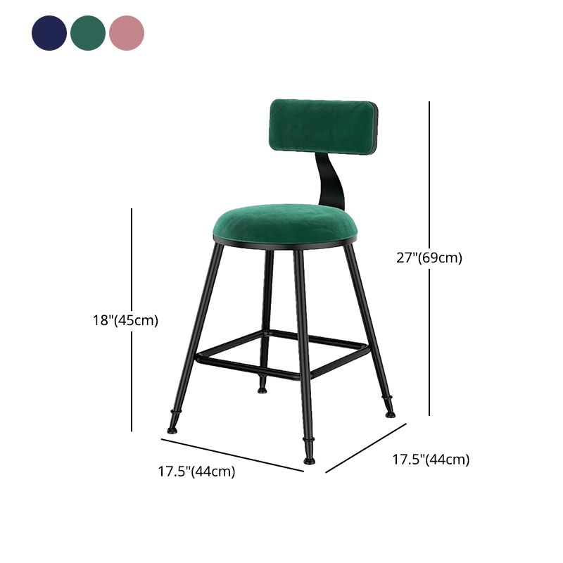 Nordic Style Velvet Barstool Indoor Black Iron 4 Legs Bar Stool for Coffee Shop