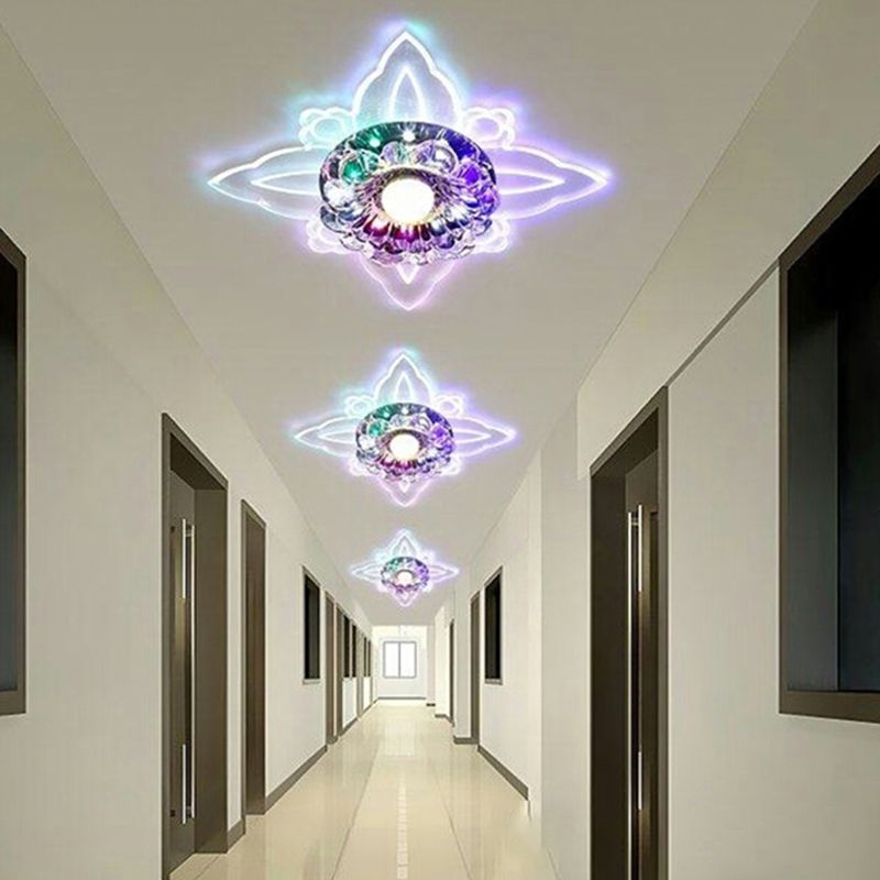 Floral Crystal LED Flushmount Lighting Contemporary Clear Flush Mount Ceiling Light for Hallway