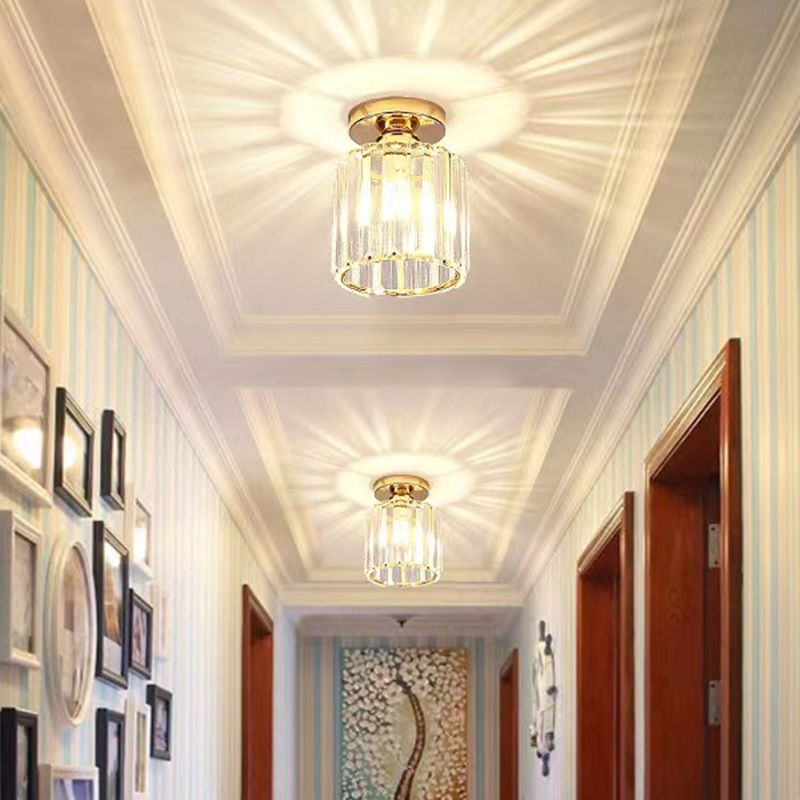 Modern Geometry Shape Ceiling Light with Crystal Shade for Living Room