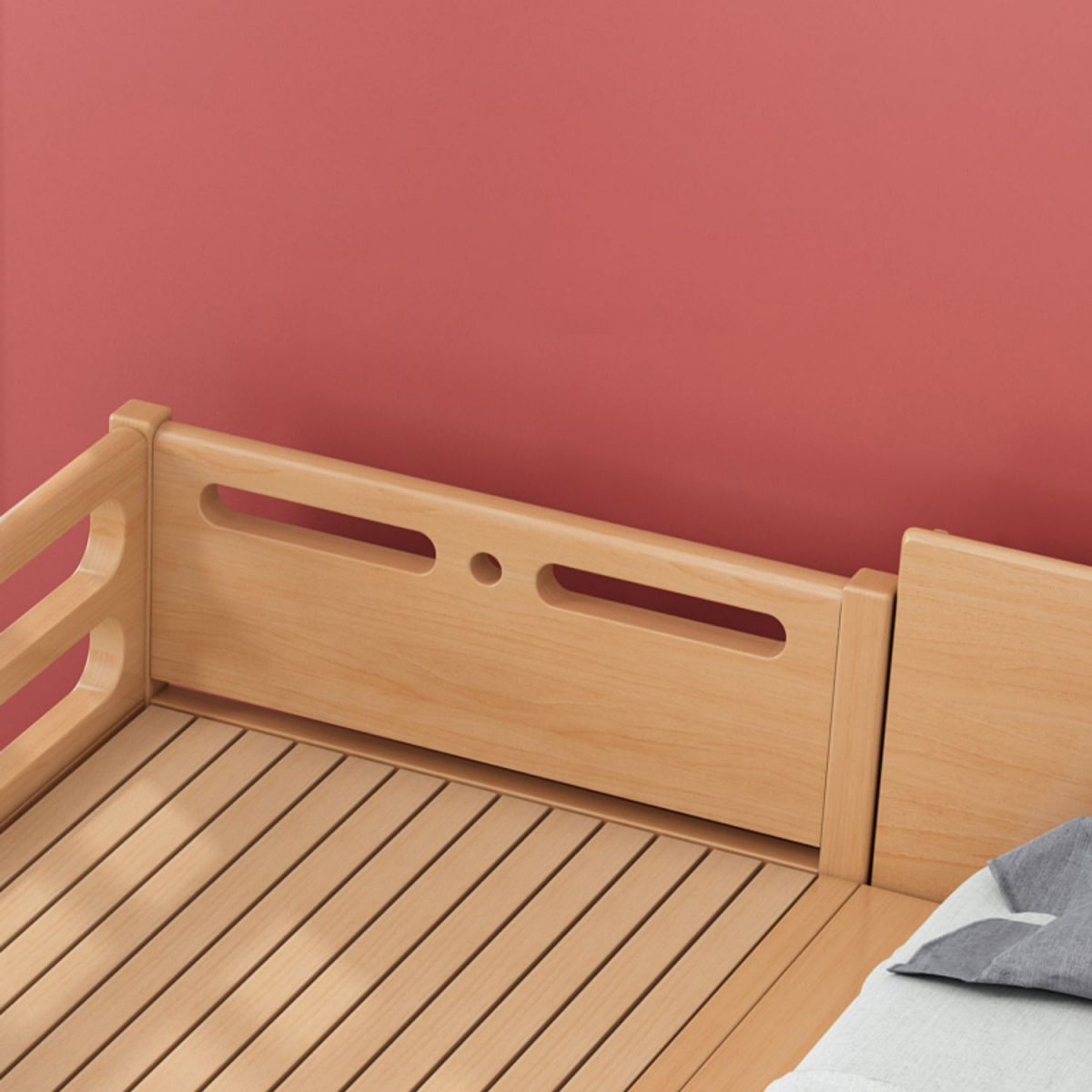 Natural Contemporary Solid Wood Nursery Bed with Guardrail for Bedroom