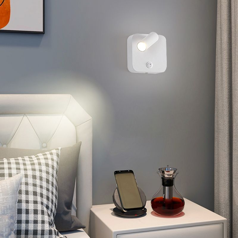 Modern Metal Wall Light Square 4" Wide Reading Wall Sconce with Switch for Bedroom