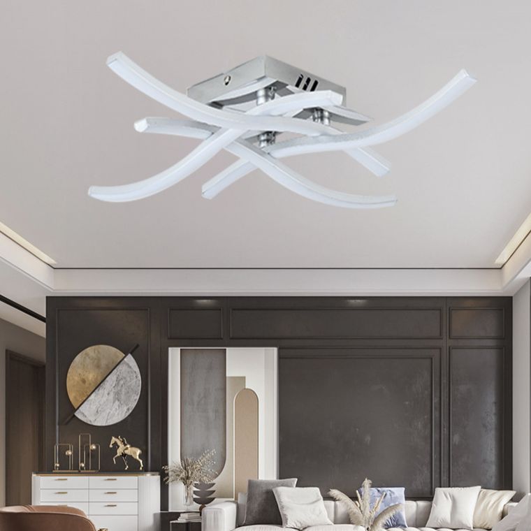 Plafoniera moderna a LED per montaggio a semi-incasso Lampada da soffitto cromata intrecciata per montaggio a incasso con paralume in metallo