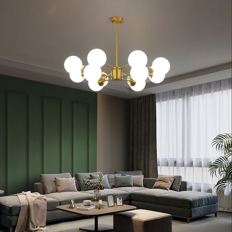 Gold Chandelier Lighting Fixtures Designer Style Multi-Head Suspension Light with White Glass Shade
