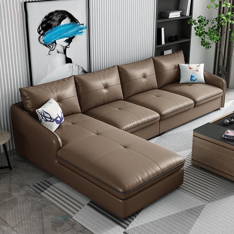 31.49 " H Brown Leather Square Arm Tufted Sofa & Chaise for Living Room