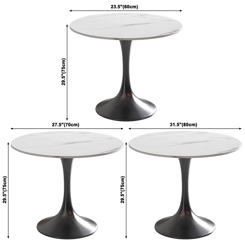 Mesa de comedor estándar Glam White, mesa de comedor de piedra sinterizada de forma redonda con base de tulipán
