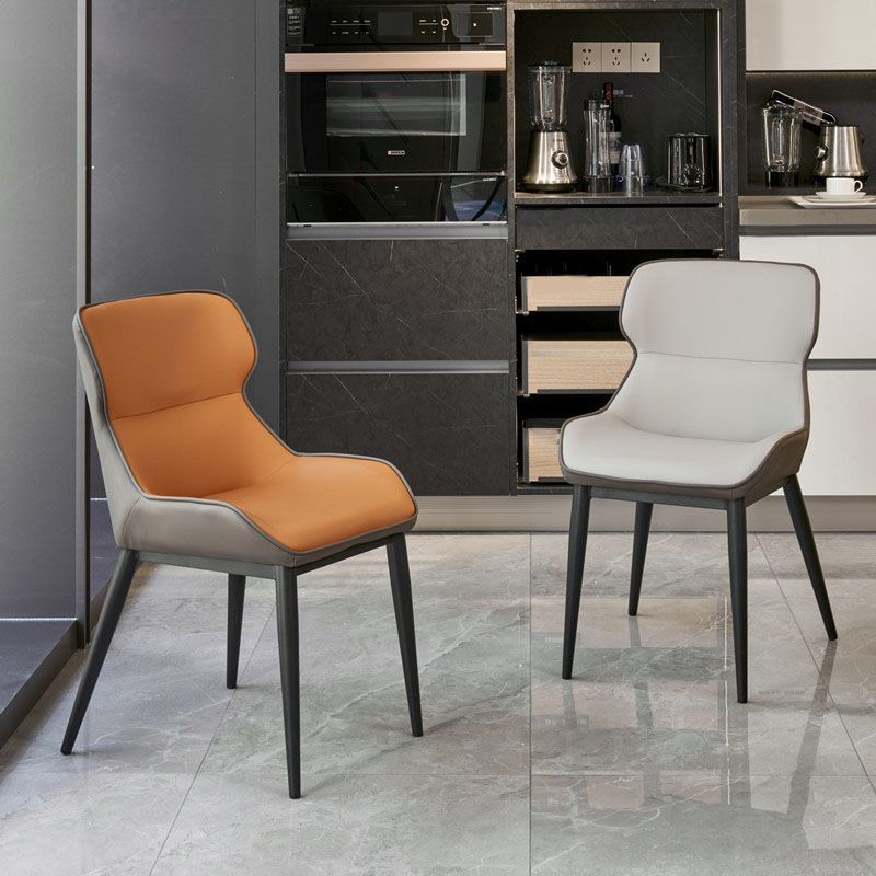 Contemporary Metal Dining Room Chair Arm Faux Leather Side Chair