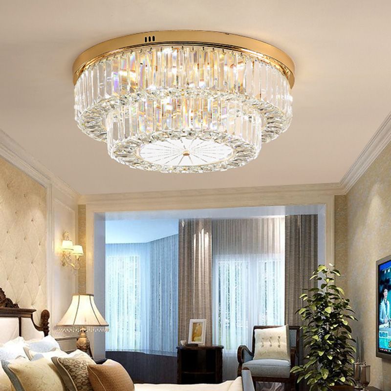 Drum Shape LED Flush Ceiling Lamp Clear Crystal Modern Lighting Fixtures Light for Living Room Dining Room