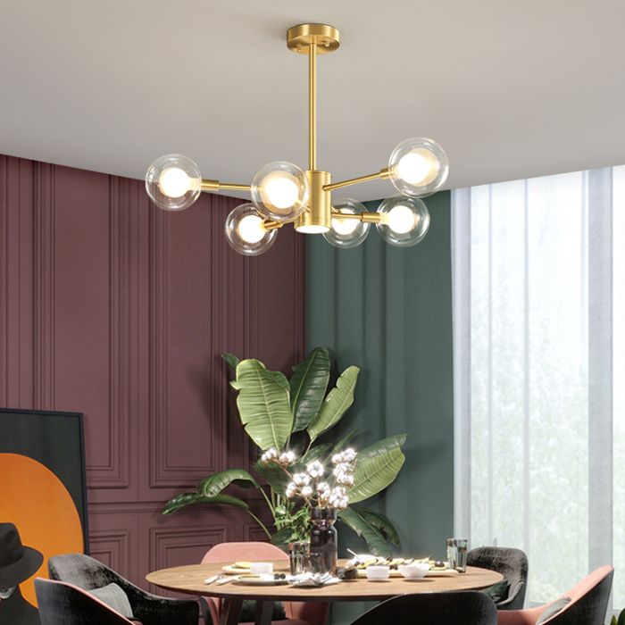 Contemporary Clear Glass Hanging Light Fixtures Starburst Sockets Chandelier for Living Room