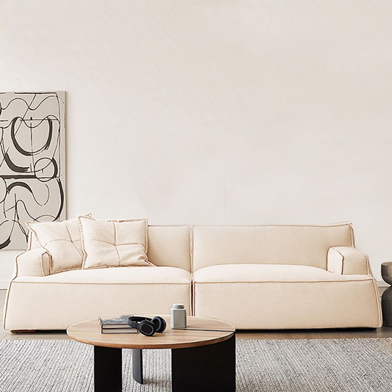 Beige Recessed Arm Sofa Tight Back Standard Sofa for Living Room