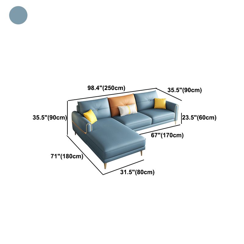 Modern Faux Leather Sofa with Bolster Pillows for Living Room