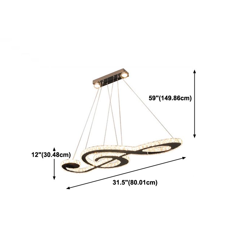 Contemporary Pendant Lights Note Shape Island Lights Crystal 3 Light for Kitchen Island