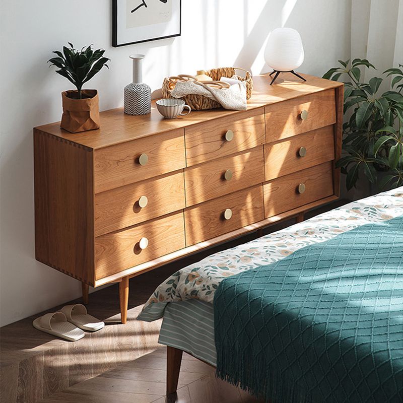 Modern Chest Pine 9 - Drawer Rectangle Straight Legs Accent Chest