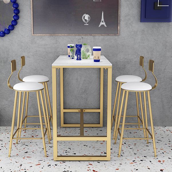 1/3/5 Pieces Glam Iron Bar Table Set White Faux Marble Top Bistro Set with Footrest